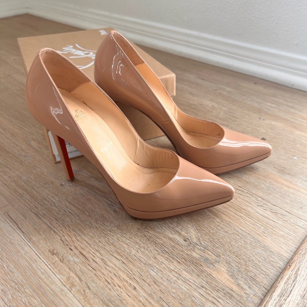 Christian Louboutin Pigalle Plato 120 Patent Nude 38.5